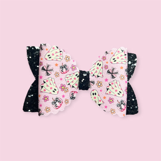 Pink ghost bows and pumpkins hair bow