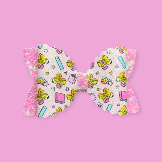 Pink school hair bow