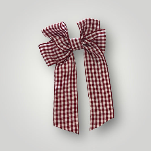 Burgundy gingham hair bow