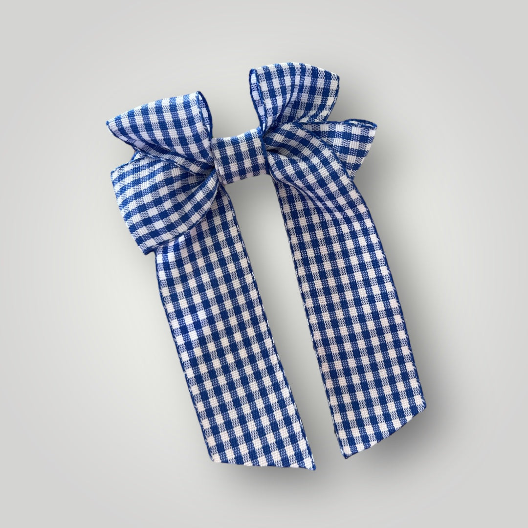 Royal blue gingham hair bow