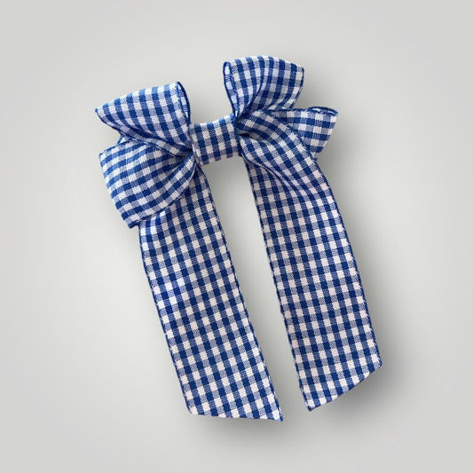 Royal blue gingham hair bow