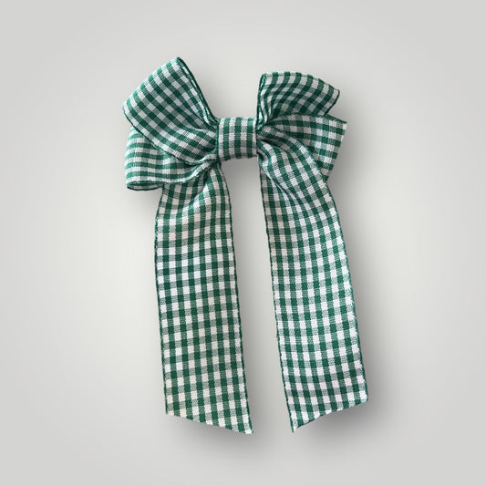 Dark green gingham hair bow