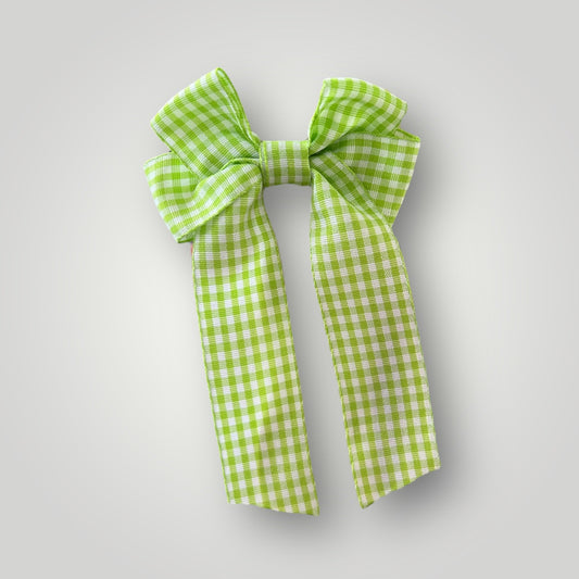 Lime green gingham hair bow