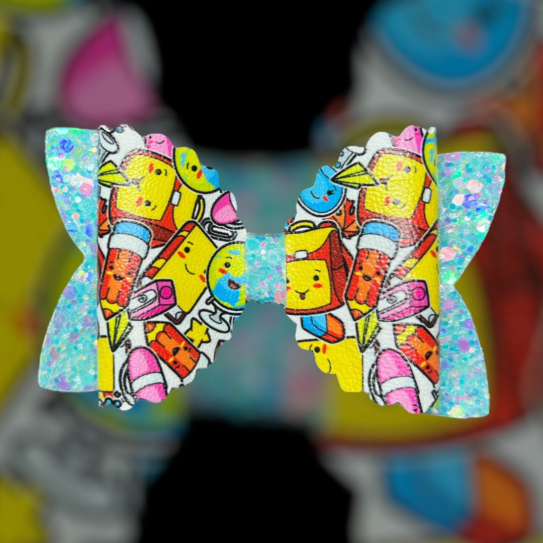 School stationary blue hair bow