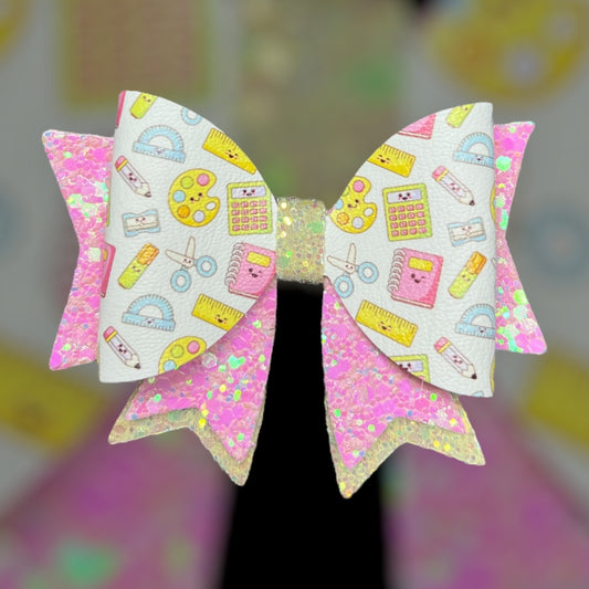 Pink and yellow stationary hair bow