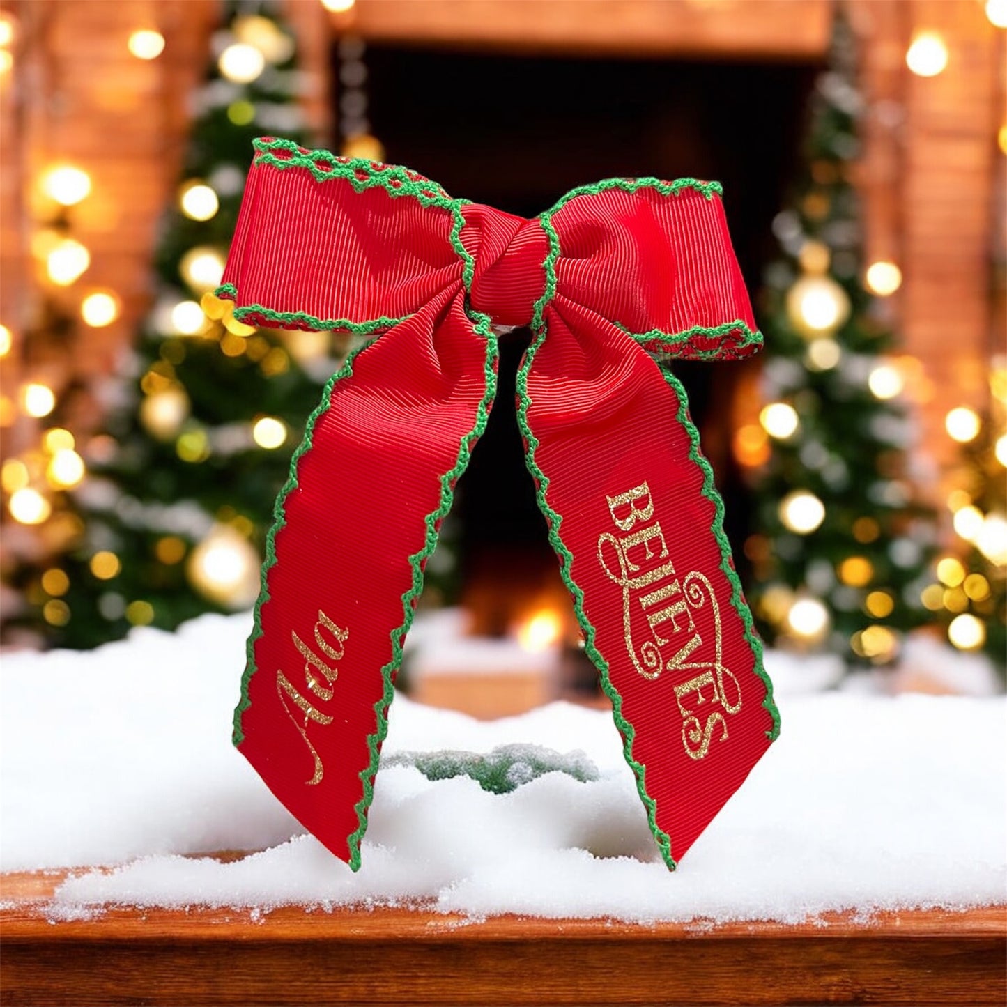 Green and red hair bow (please read description)